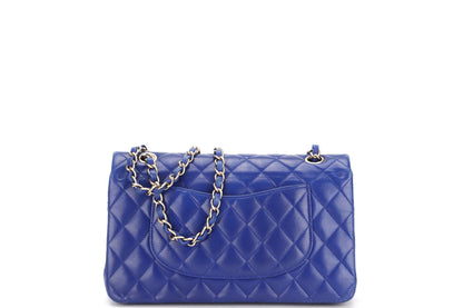 CHANEL CLASSIC DOUBLE FLAP (1813xxxx) MEDIUM BLUE LAMBSKIN LIGHT GOLD HARDWARE, WITH , NO DUST COVER