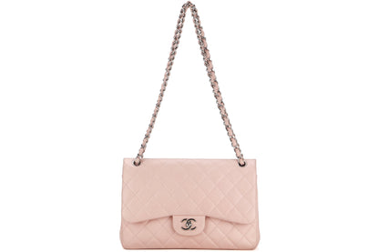 CHANEL DOUBLE FLAP BAG (1893xxxx) JUMBO LIGHT PINK CAVIAR LEATHER SILVER HARDWARE, WITH DUST COVER, NO