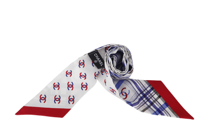 CHANEL TWILLY SCARF BLUE WHITE SILK WITH BOX
