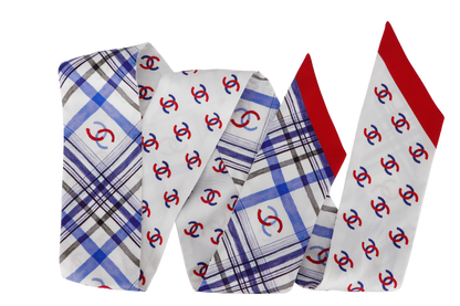 CHANEL TWILLY SCARF BLUE WHITE SILK WITH BOX