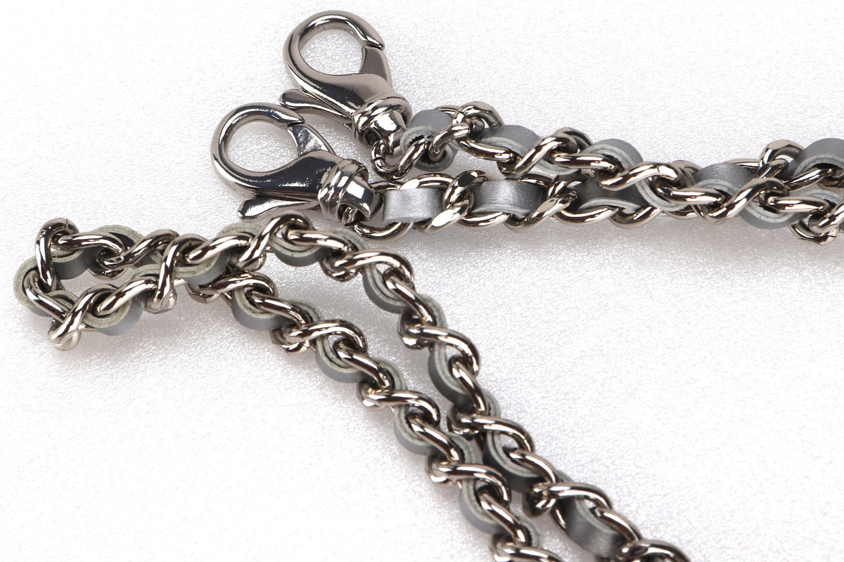 CHANEL LEATHER CHAIN BAG ACCESSORIES GREY SILVER HARDWARE