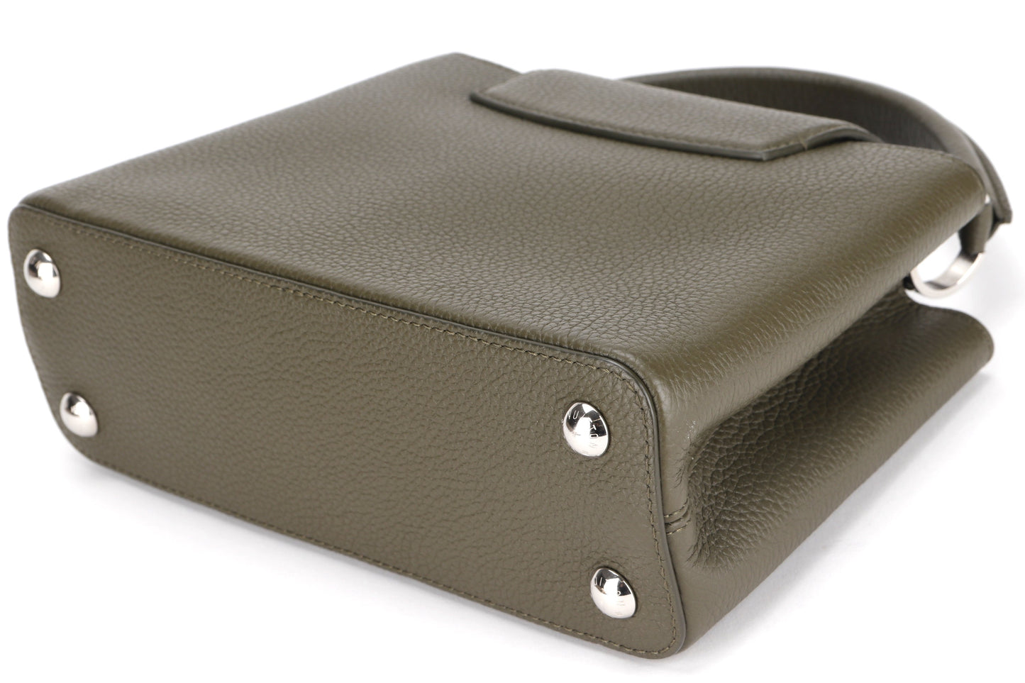 LOUIS VUITTON M57227 CAPUCINES BB, KHAKI COLOR TAURILLON LEATHER SILVER HARDWARE, WITH STRAP & DUST COVER