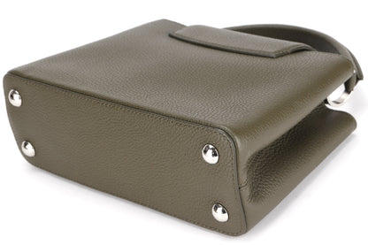 LOUIS VUITTON M57227 CAPUCINES BB, KHAKI COLOR TAURILLON LEATHER SILVER HARDWARE, WITH STRAP & DUST COVER