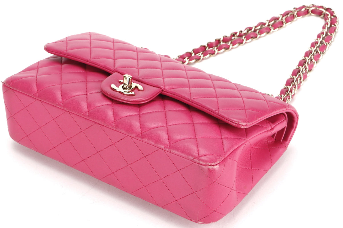 CHANEL CLASSIC DOUBLE FLAP (2214xxxx) MEDIUM PINK LAMBSKIN GOLD HARDWARE ,WITH , DUST COVER & BOX