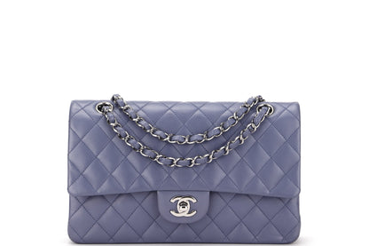 CHANEL CLASSIC FLAP (1583xxxx) MEDIUM LILAC LAMBSKIN SILVER HARDWARE, WITH , DUST COVER & BOX