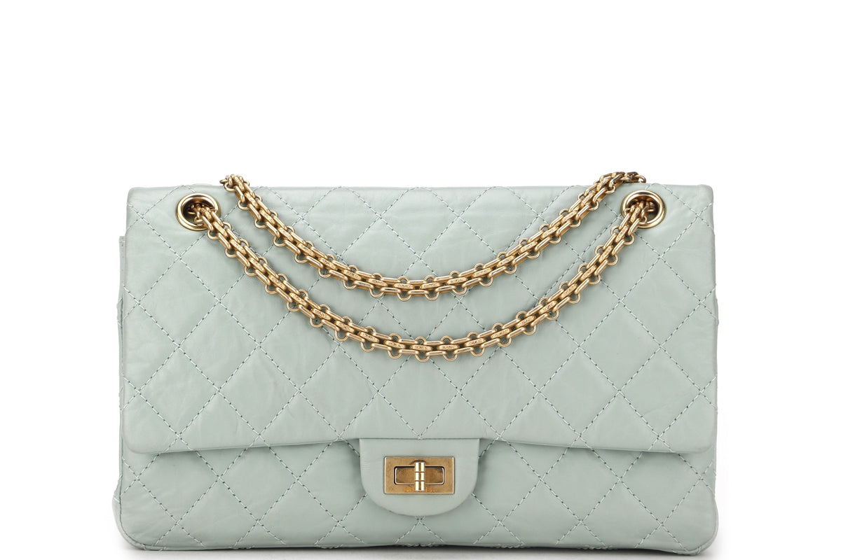 CHANEL REISSUE 227 (2539xxxx) MINT GREEN CALFSKIN GOLD HARDWARE, WITH , DUST COVER & BOX