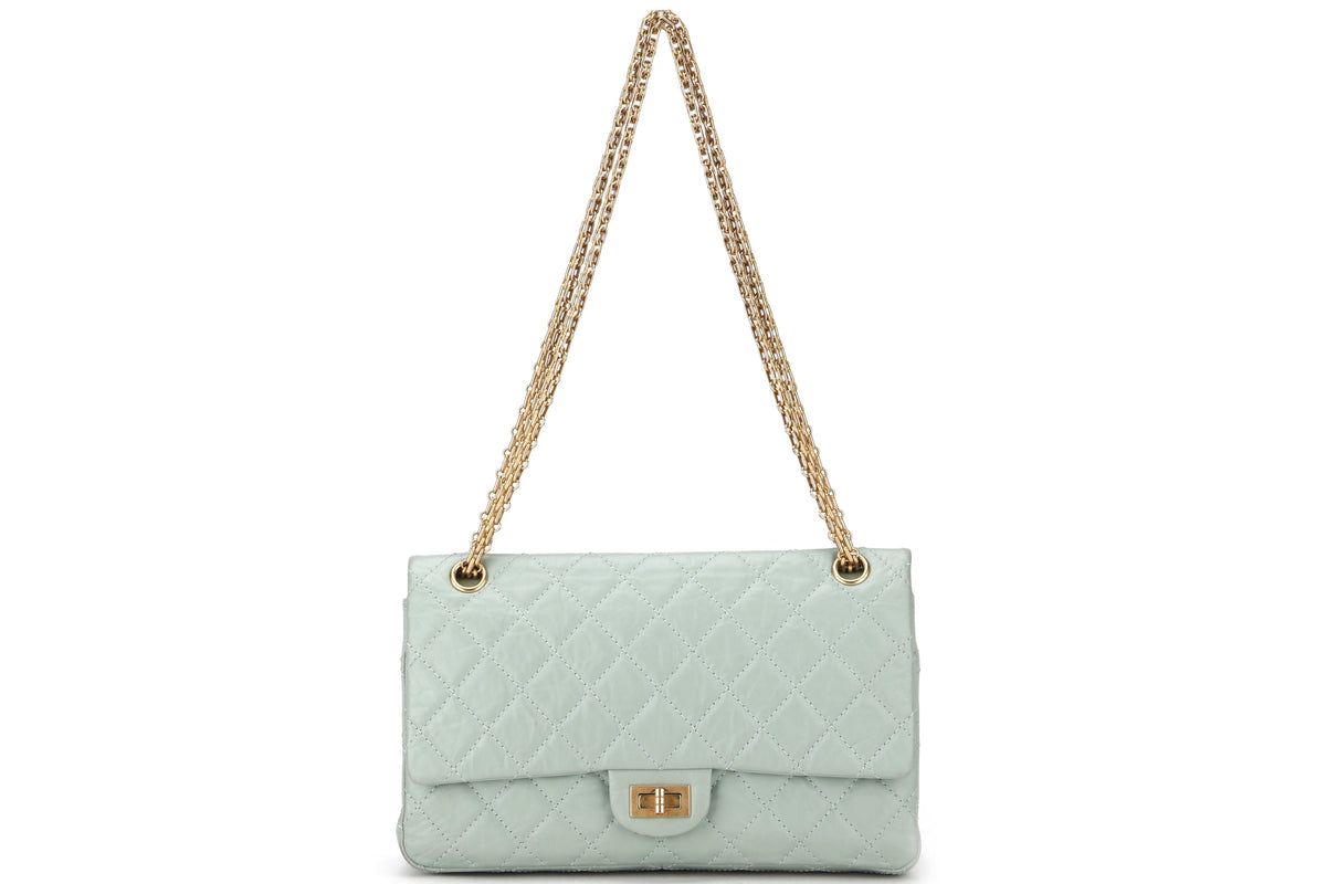 CHANEL REISSUE 227 (2539xxxx) MINT GREEN CALFSKIN GOLD HARDWARE, WITH , DUST COVER & BOX