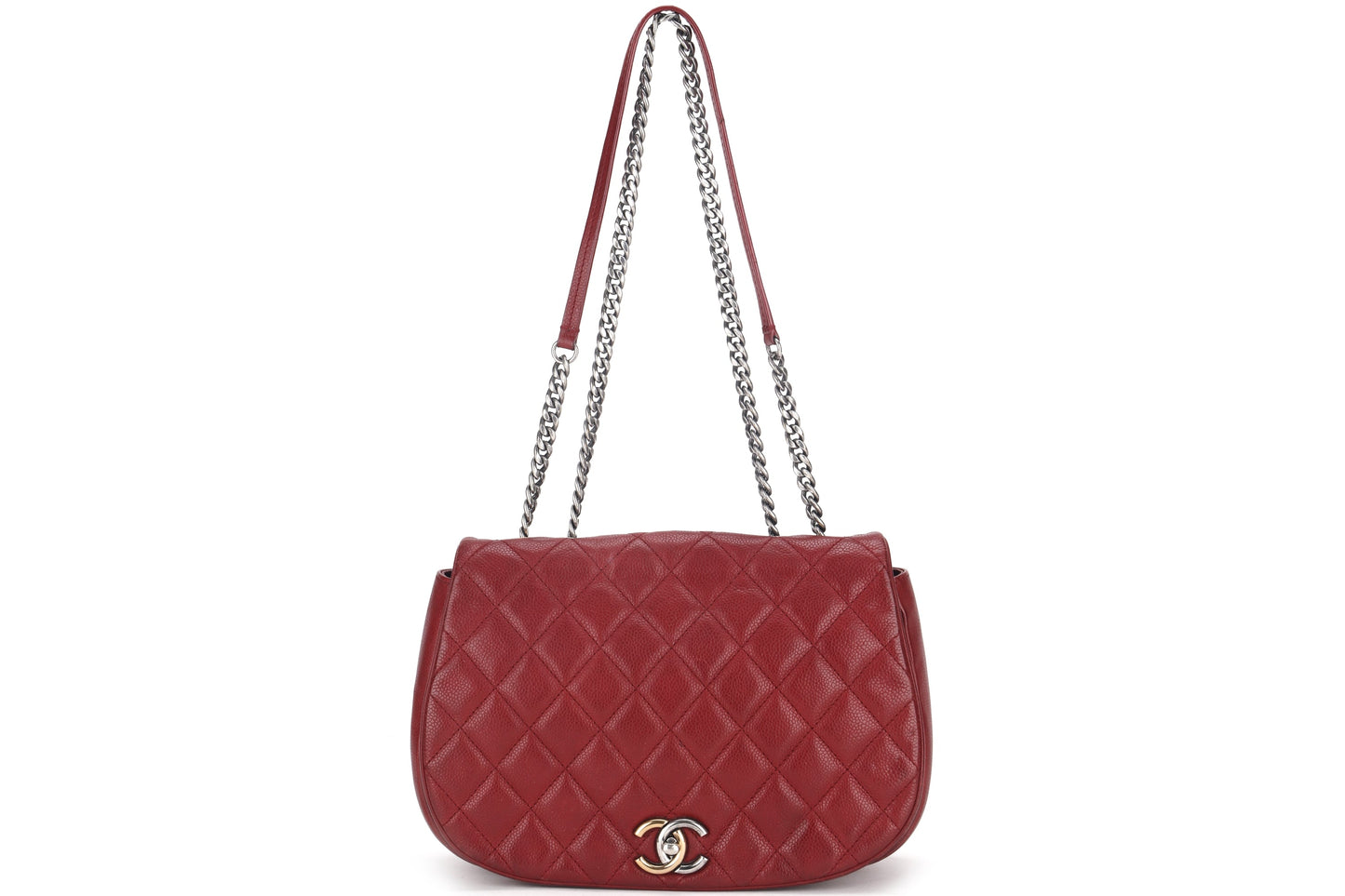CHANEL POCKET FLAP MESSENGER BAG 26CM (2322xxxx) RED CAVIAR LEATHER GOLD & SILVER HARDWARE, WITH , NO DUST COVER