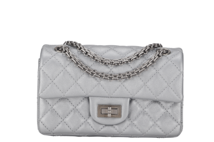 CHANEL CLASSIC FLAP REISSUE 2.55 MINI SILVER CALFSKIN SHW AUL4xxxx(MICROCHIP) WITH DUST COVER AND BOX