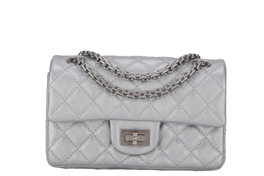 CHANEL CLASSIC FLAP REISSUE 2.55 MINI SILVER CALFSKIN SHW AUL4xxxx(MICROCHIP) WITH DUST COVER AND BOX