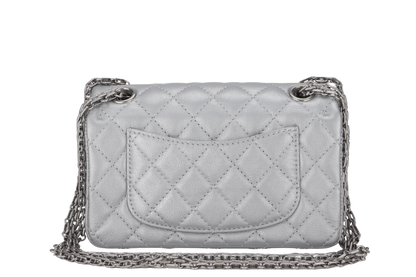CHANEL CLASSIC FLAP REISSUE 2.55 MINI SILVER CALFSKIN SHW AUL4xxxx(MICROCHIP) WITH DUST COVER AND BOX