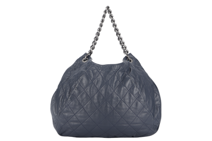 CHANEL PLEATS HOBO BAG (1673xxxx) LARGE BLUE QUILTED CALFSKIN SILVER HARDWARE NO DUST COVER