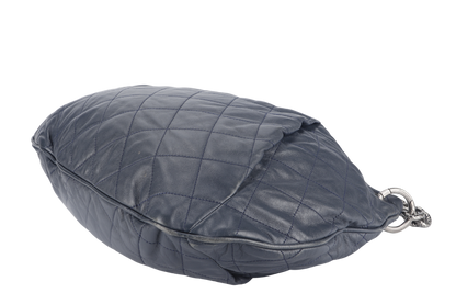 CHANEL PLEATS HOBO BAG (1673xxxx) LARGE BLUE QUILTED CALFSKIN SILVER HARDWARE NO DUST COVER