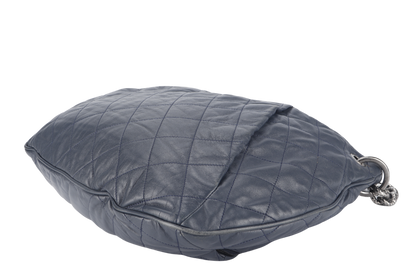 CHANEL PLEATS HOBO BAG (1673xxxx) LARGE BLUE QUILTED CALFSKIN SILVER HARDWARE NO DUST COVER