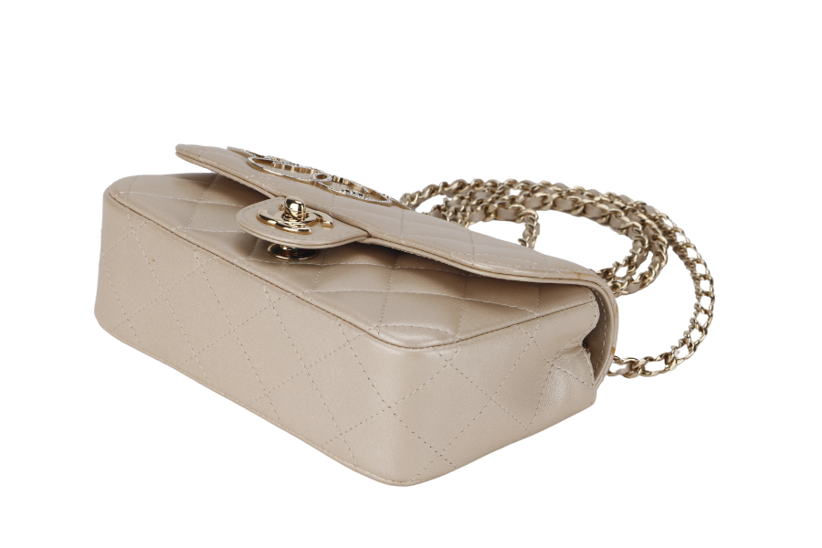 CHANEL VICTORY PEACE MINI FLAP LIGHT GOLD LAMBSKIN GOLD HARDWARE(2353xxxx) WITH DUST COVER  , NO