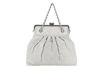 CHANEL CHIC FRAME TOTE (1484xxxx) LIGHT GREY CALFSKIN SILVER HARDWARE WITH  AND DUST COVER