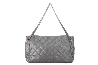 CHANEL RETRO CHAIN ACCORDIAN FLAP LARGE GREY LAMBSKIN LEATHER GOLD HARDWARE (1446xxxx) WITH DUST COVER