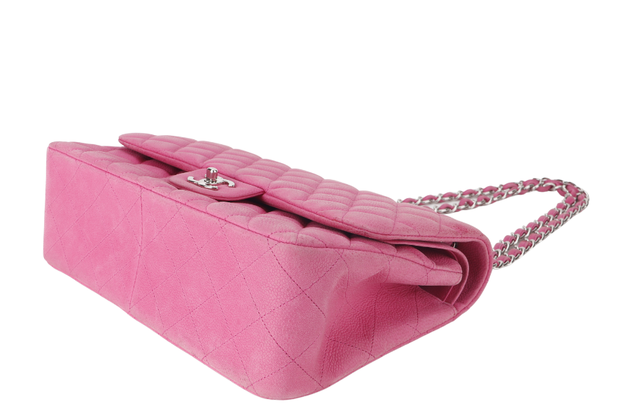 CHANEL CLASSIC DOUBLE FLAP BAG JUMBO FUSCHIA SUEDE CAVIAR SILVER HARDWARE (1803xxxx) NO DUST COVER