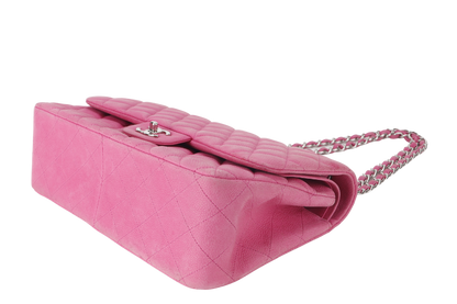 CHANEL CLASSIC DOUBLE FLAP BAG JUMBO FUSCHIA SUEDE CAVIAR SILVER HARDWARE (1803xxxx) NO DUST COVER