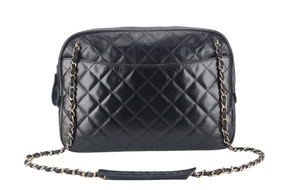 CHANEL VINTAGE CAMERA BAG (117xxxx) MEDIUM BLACK LAMBSKIN QUILTED GOLD HARDWARE NO DUST COVER
