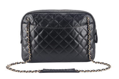 CHANEL VINTAGE CAMERA BAG (117xxxx) MEDIUM BLACK LAMBSKIN QUILTED GOLD HARDWARE NO DUST COVER