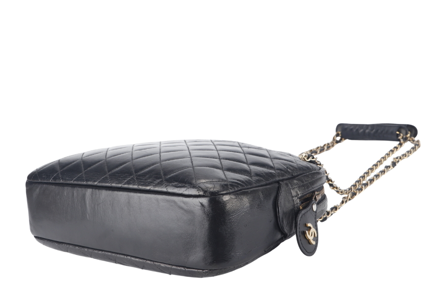 CHANEL VINTAGE CAMERA BAG (117xxxx) MEDIUM BLACK LAMBSKIN QUILTED GOLD HARDWARE NO DUST COVER