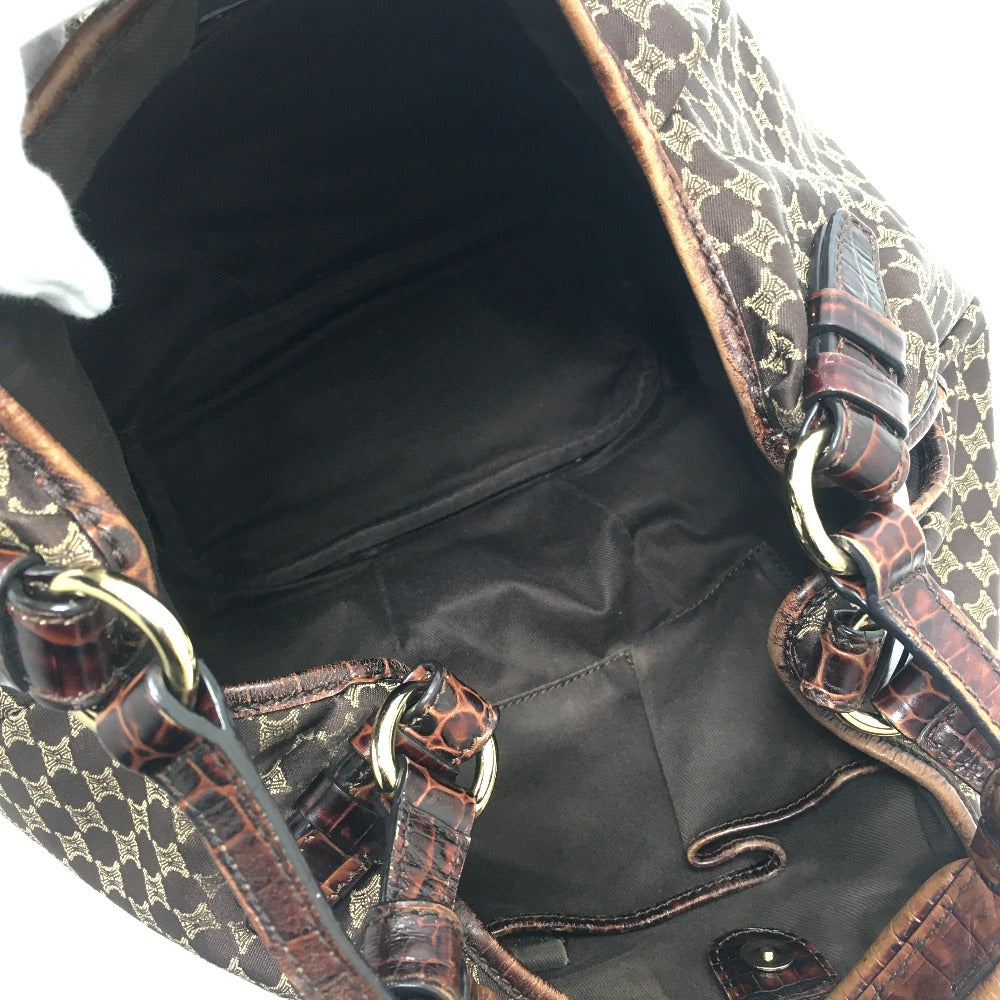 CELINE Shoulder Bag Embossed leather Brown Macadam Women Secondhand