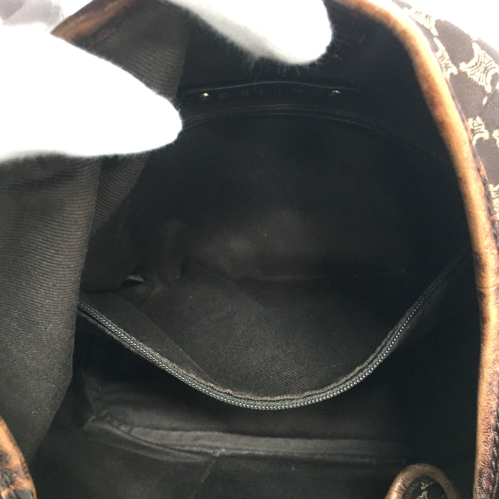 CELINE Shoulder Bag Embossed leather Brown Macadam Women Secondhand
