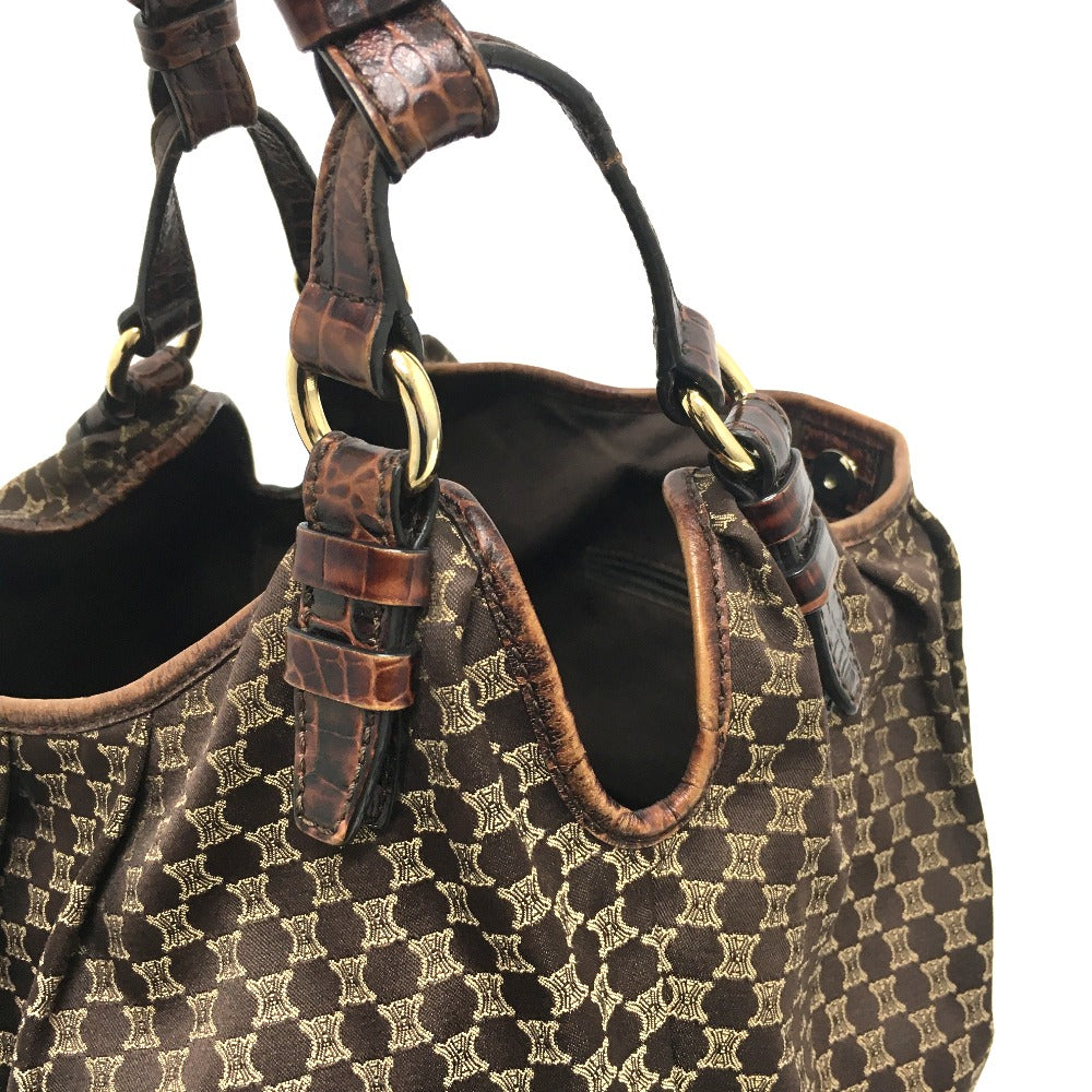 CELINE Shoulder Bag Embossed leather Brown Macadam Women Secondhand