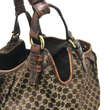 CELINE Shoulder Bag Embossed leather Brown Macadam Women Secondhand
