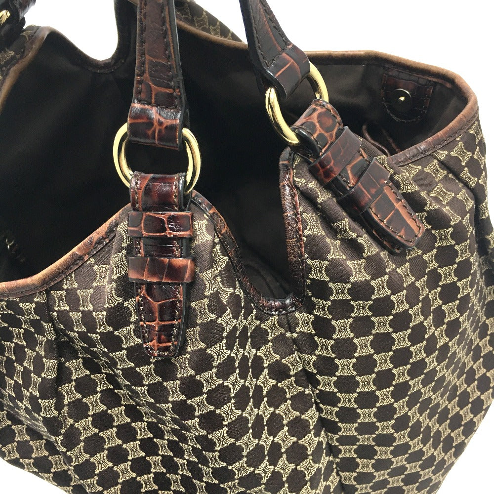 CELINE Shoulder Bag Embossed leather Brown Macadam Women Secondhand