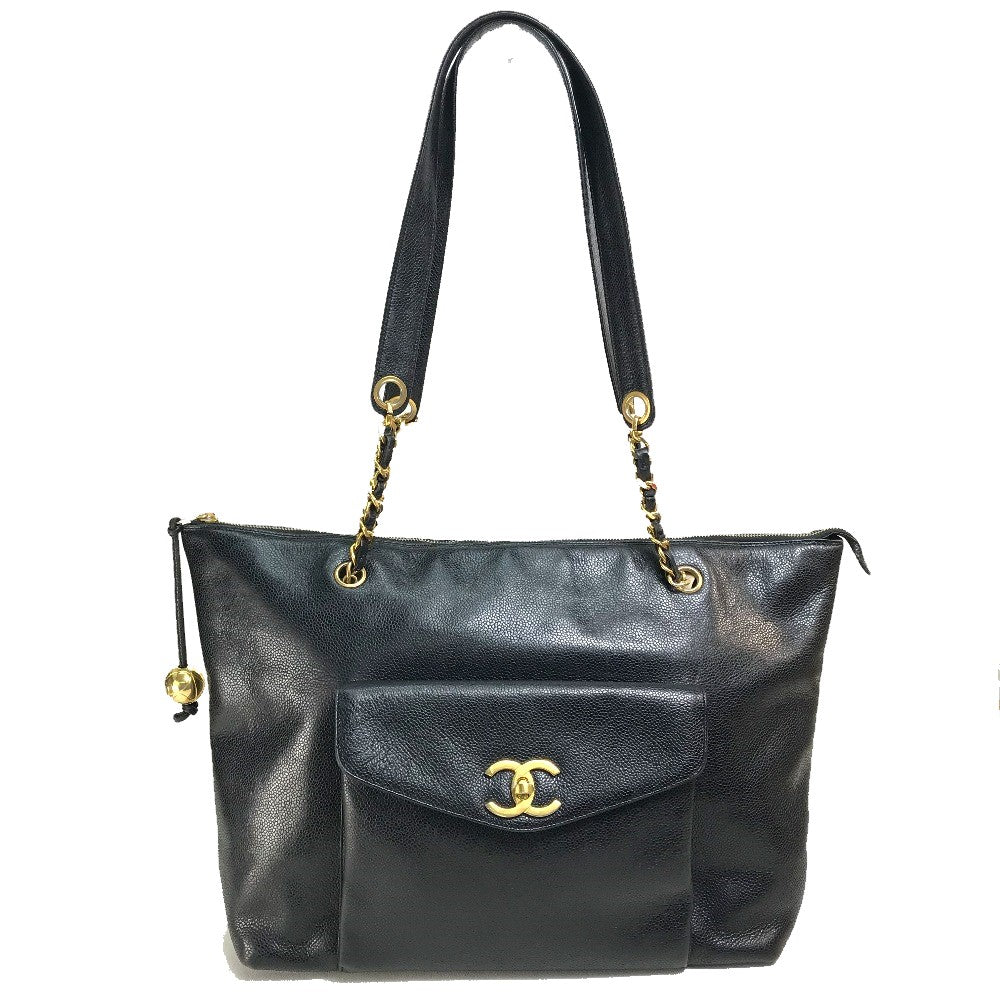 CHANEL Shoulder Bag Caviar skin black COCO Mark Coco ball Women Used
