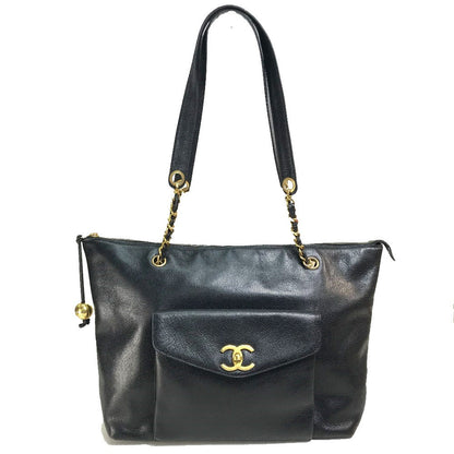 CHANEL Shoulder Bag Caviar skin black COCO Mark Coco ball Women Used