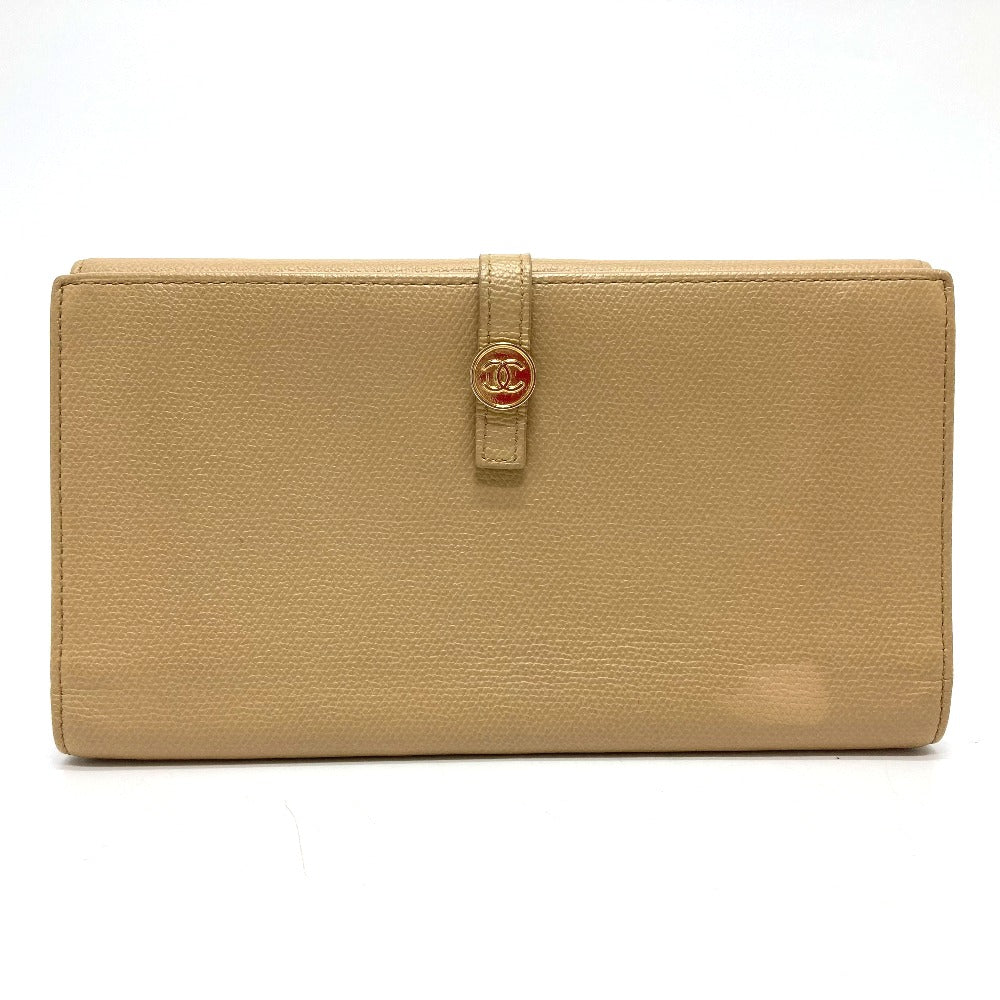 CHANEL Long Wallet Purse A20905 leather beige CC COCO Mark W Hook Wallet