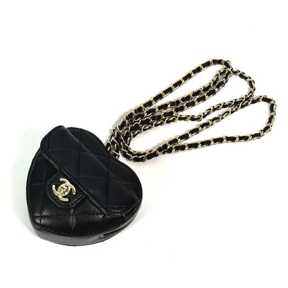 CHANEL AP2783 lambskin black COCO Mark CC Neck Strap mini heart shape
