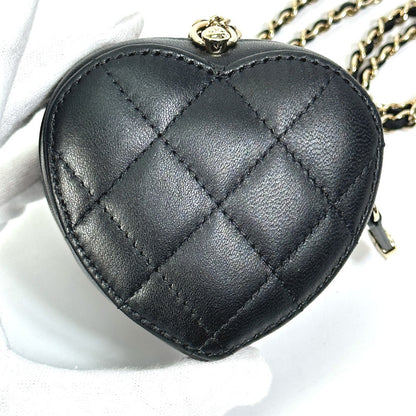 CHANEL AP2783 lambskin black COCO Mark CC Neck Strap mini heart shape