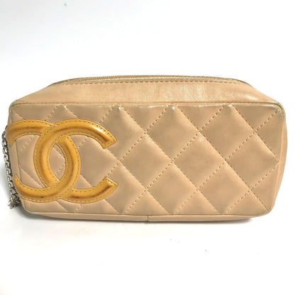CHANEL Cosmetics Pouch leather beige Cambon line CC COCO Mark Women Used