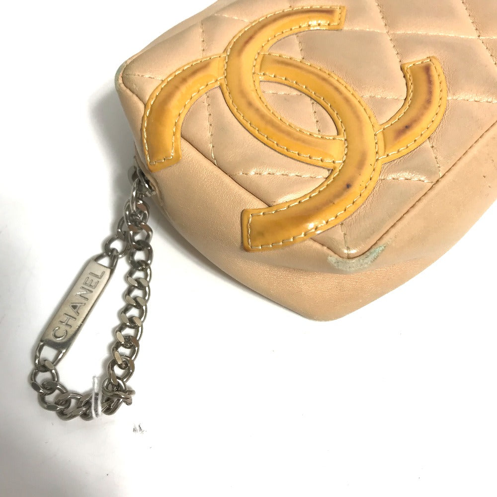CHANEL Cosmetics Pouch leather beige Cambon line CC COCO Mark Women Used