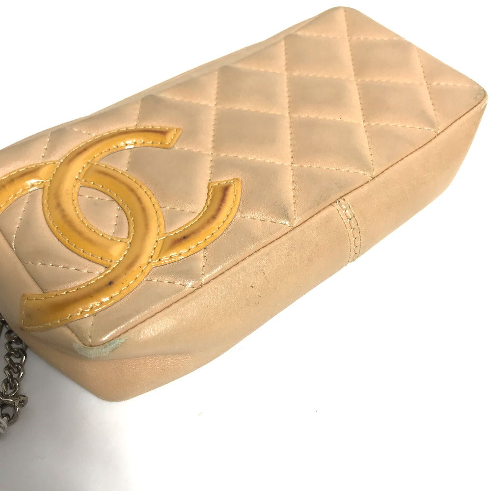 CHANEL Cosmetics Pouch leather beige Cambon line CC COCO Mark Women Used