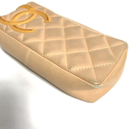 CHANEL Cosmetics Pouch leather beige Cambon line CC COCO Mark Women Used