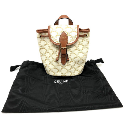 CELINE Backpack PVC / Leather White x brown Triomphe minifolco Women Used