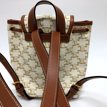 CELINE Backpack PVC / Leather White x brown Triomphe minifolco Women Used