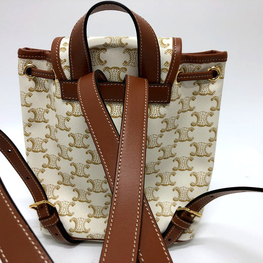 CELINE Backpack PVC / Leather White x brown Triomphe minifolco Women Used