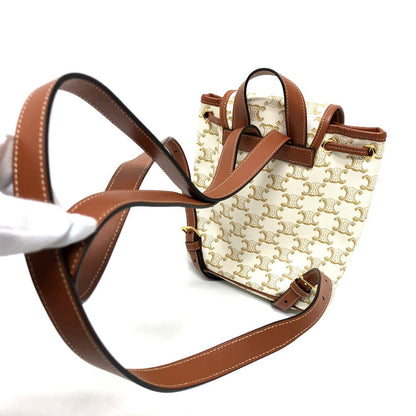 CELINE Backpack PVC / Leather White x brown Triomphe minifolco Women Used