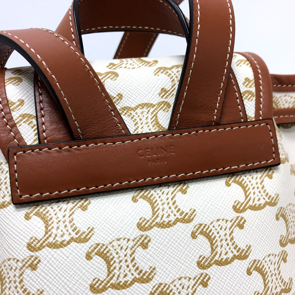 CELINE Backpack PVC / Leather White x brown Triomphe minifolco Women Used