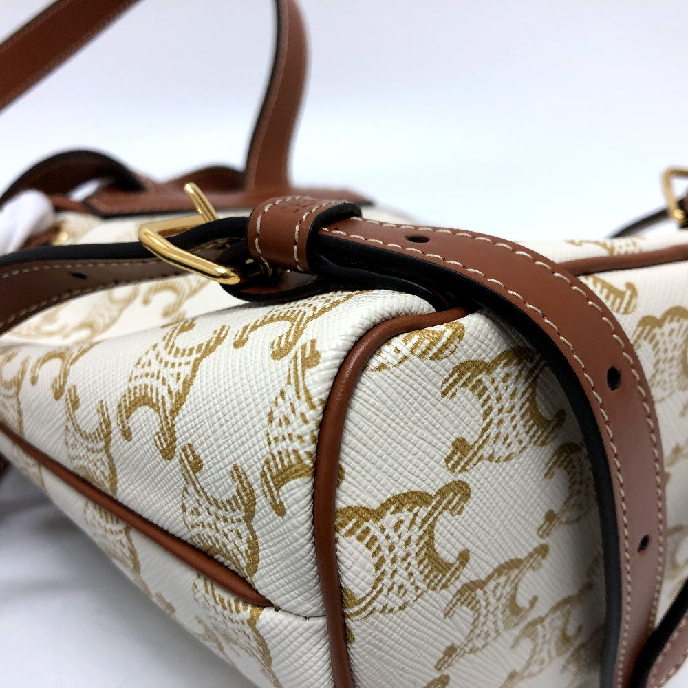 CELINE Backpack PVC / Leather White x brown Triomphe minifolco Women Used