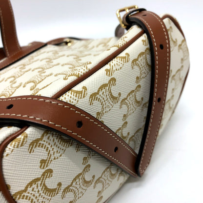 CELINE Backpack PVC / Leather White x brown Triomphe minifolco Women Used