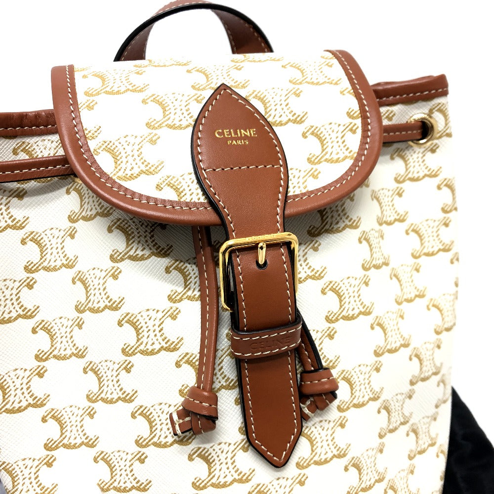CELINE Backpack PVC / Leather White x brown Triomphe minifolco Women Used