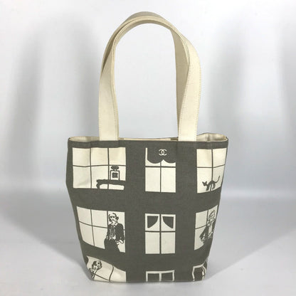 CHANEL Shoulder Bag canvas Gray x white Windows line Handbag Women Used