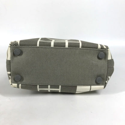 CHANEL Shoulder Bag canvas Gray x white Windows line Handbag Women Used